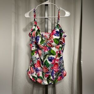 Tropical Bright Floral Shelf Bra Tankini Top